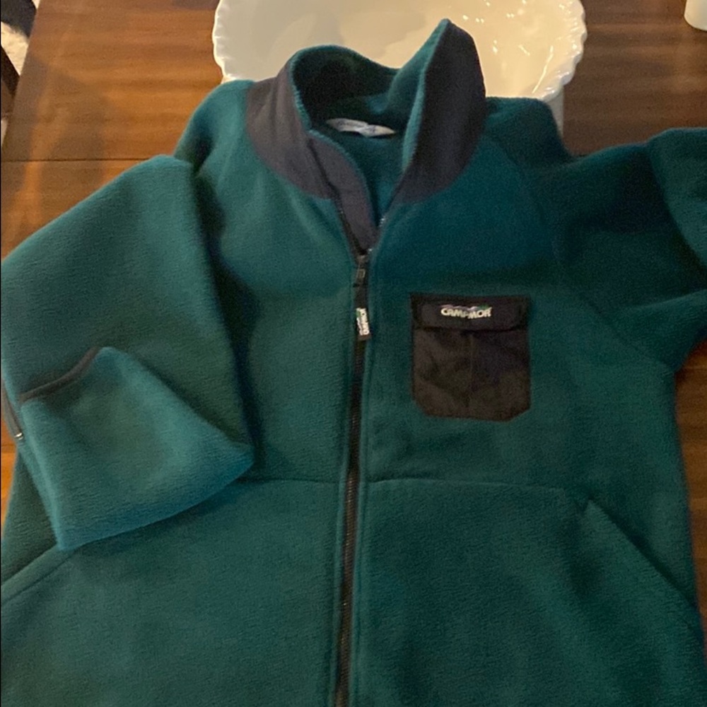 Vintage Campmor Men’s XL Dark Green Full-zip Fleece Jacket, Black Chest Pocket